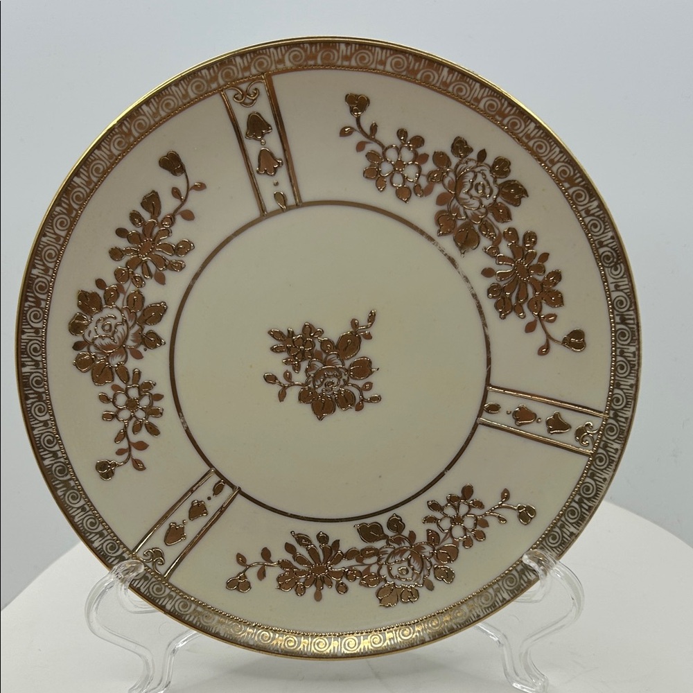 Antique Nippon Hand Painted Gold Moriage Floral Porcelain Plate 6.25" Set of 2
